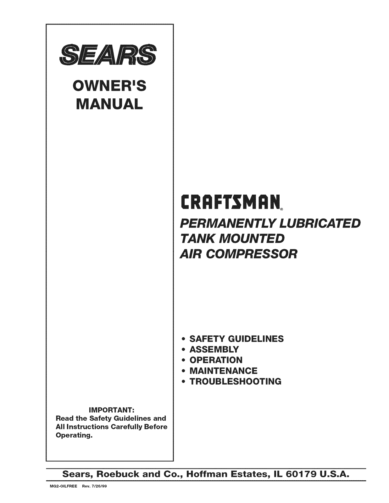 Craftsman 919165310, 919186430, 919167330, 919167200, 919165500 Owner’s Manual