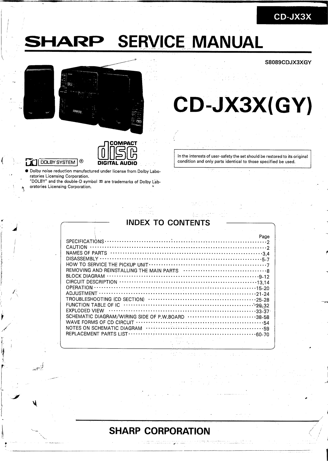 Sharp CDJX-3-X Service manual