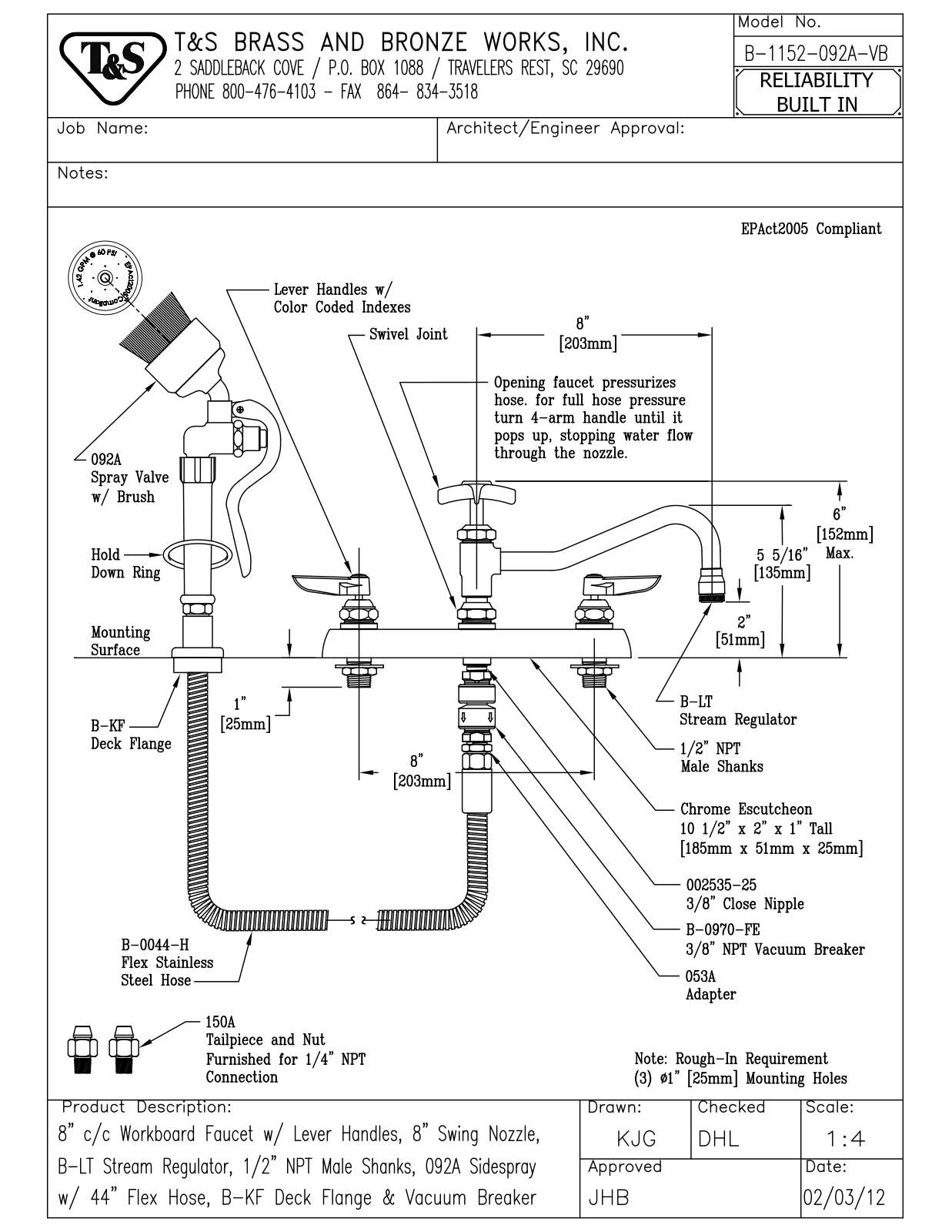 T&S Brass B-1152-092A-VB User Manual