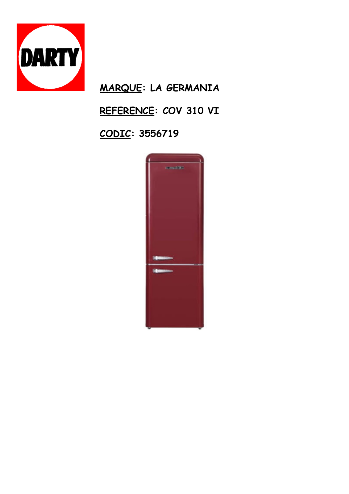 LA GERMANIA COV310N, COV310VI, COV310S, COV310CR User Manual