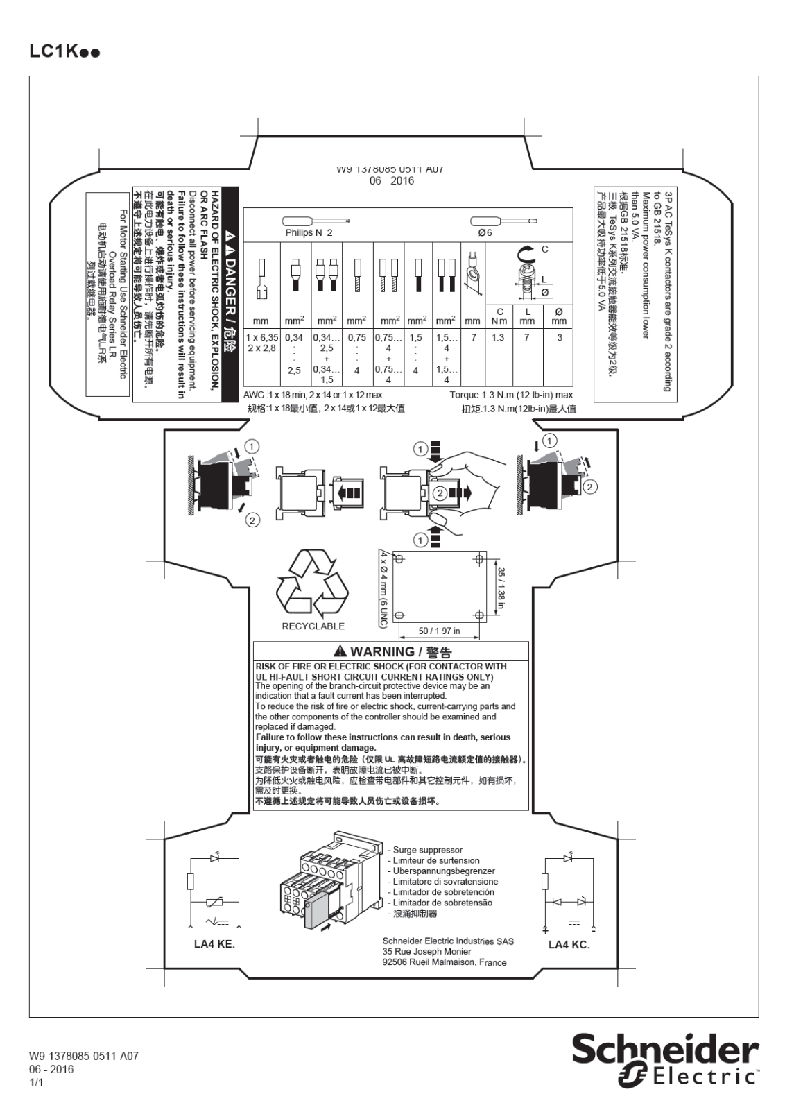 Square D LC1K Instruction Sheet