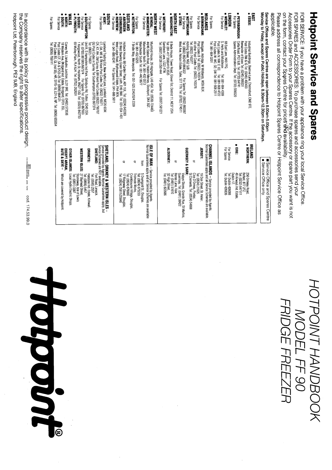 Hotpoint-Ariston HBFF90 User Manual