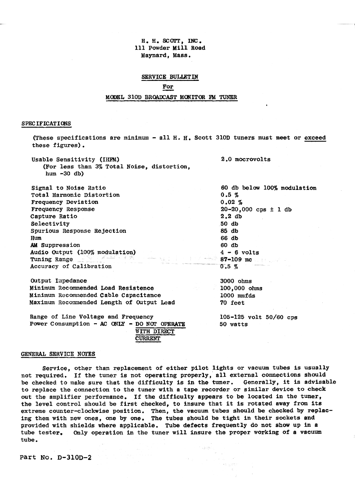 Scott 330D, Tuner 330D User Manual