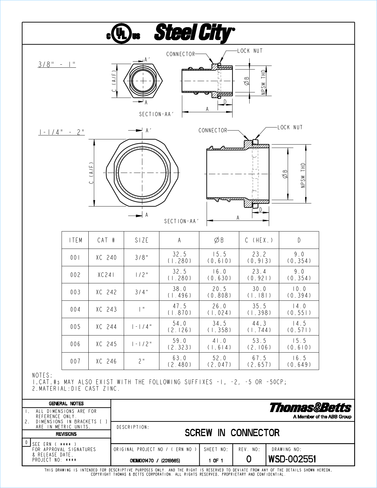 Thomas & Betts XC240 Data Sheet - ManualMachine.com