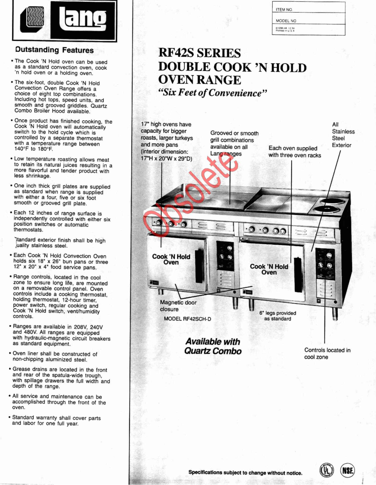 Lang Manufacturing RF42S-D User Manual