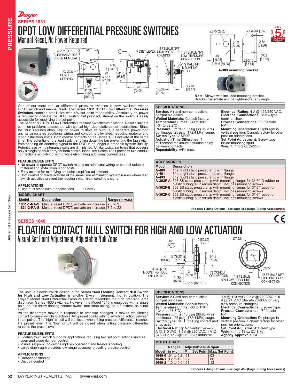 Dwyer Instruments SERIES 1831 Catalog Page