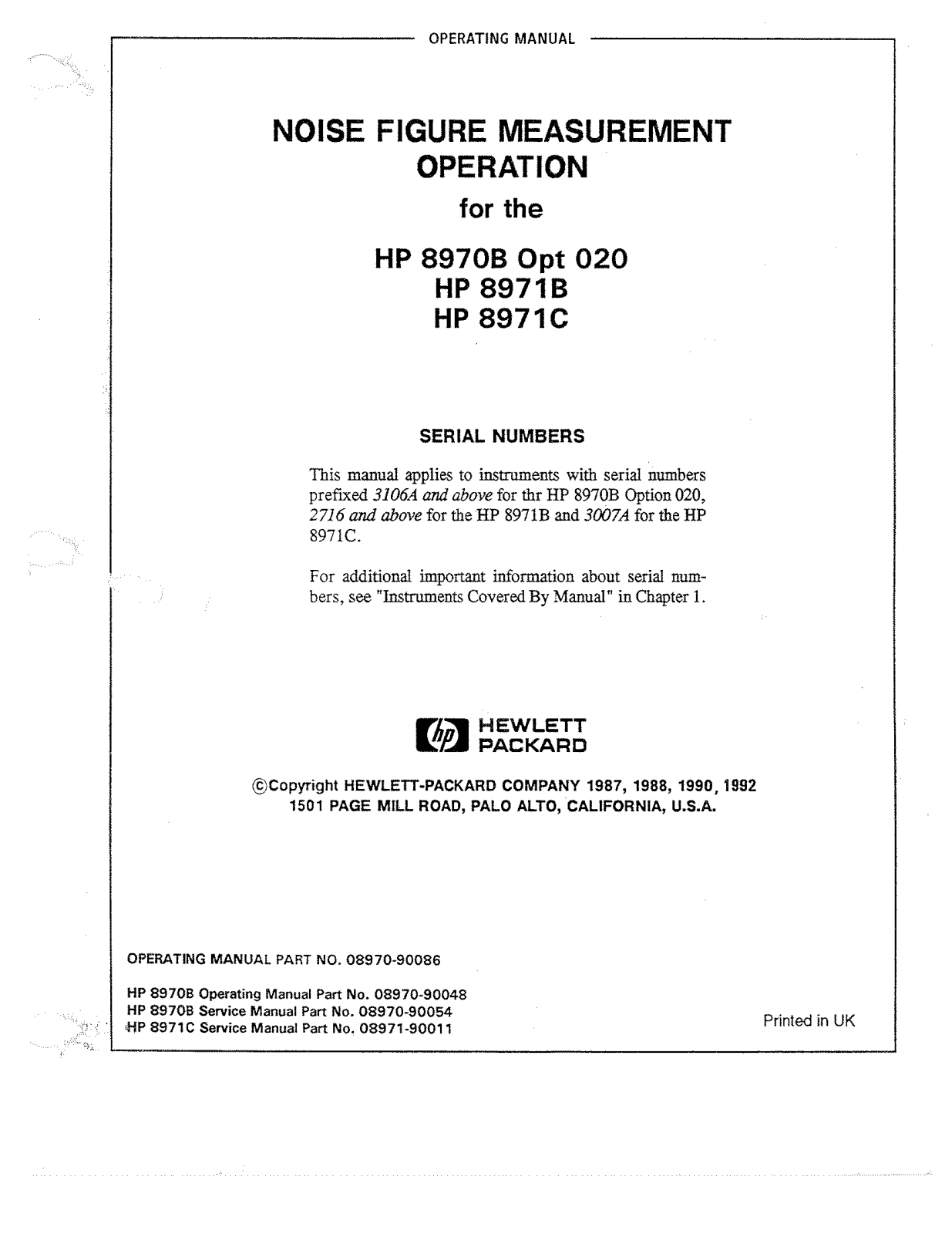 HP (Hewlett-Packard) 8970b User Manual