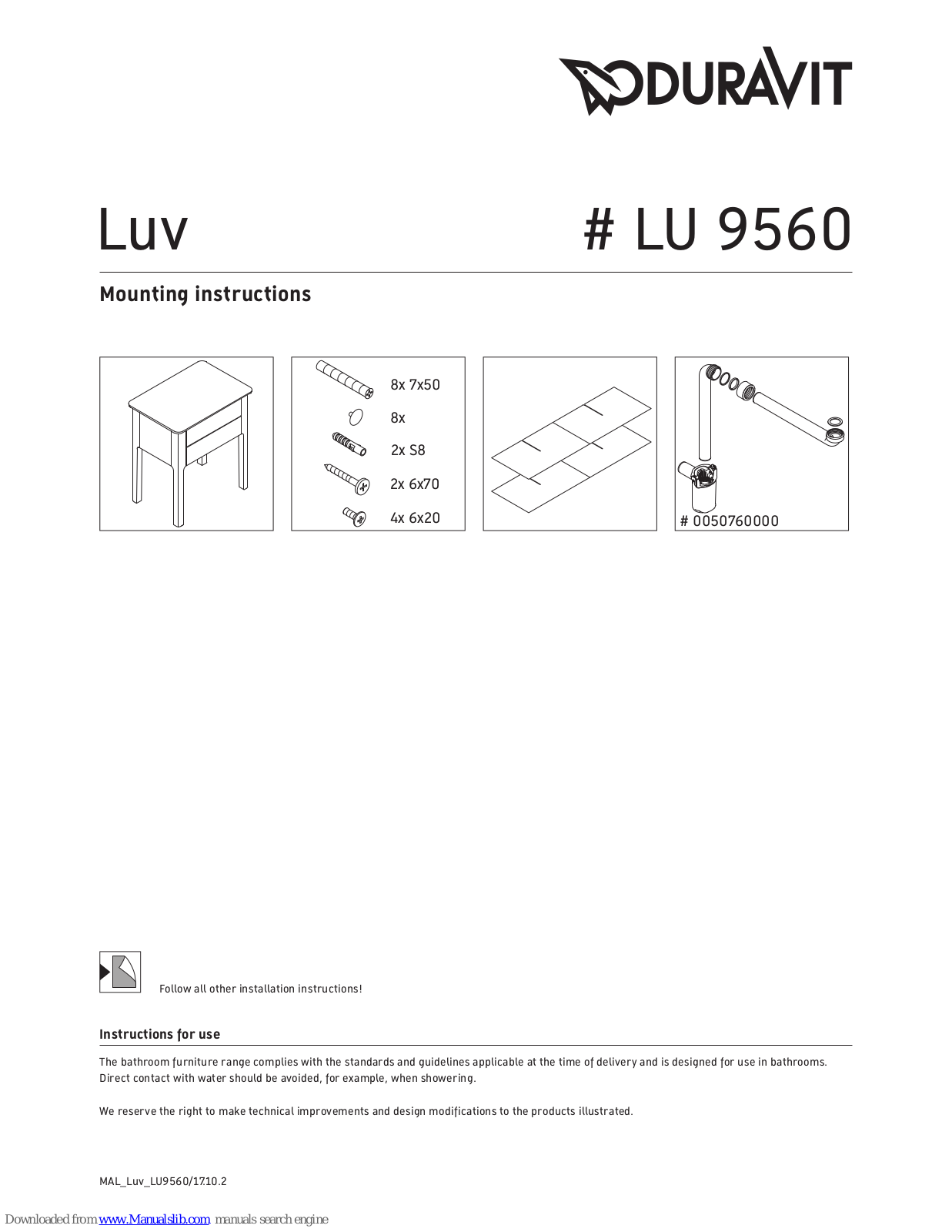 DURAVIT Luv LU 9560 Mounting Instructions - ManualMachine.com