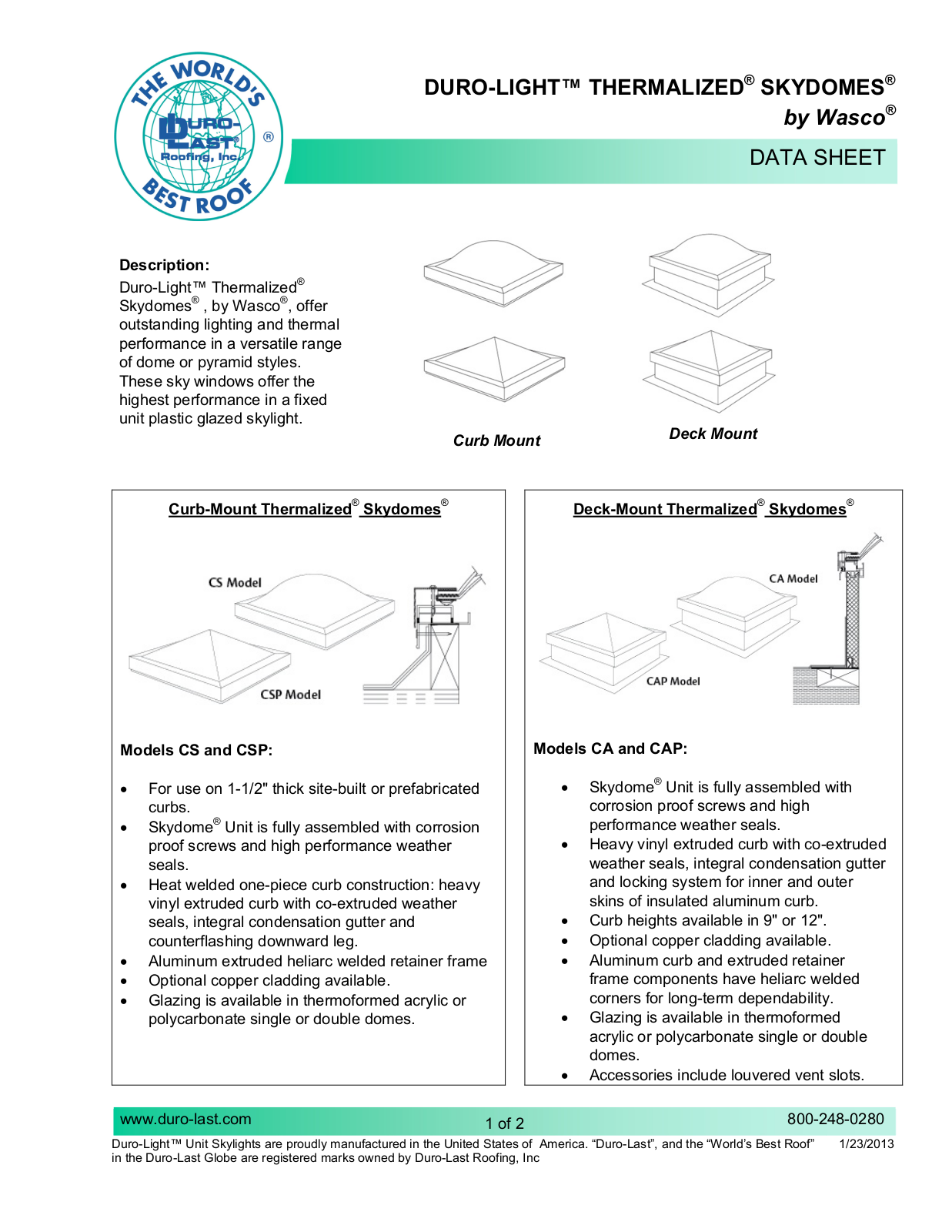 Duro-Last Duro-Light Thermalized Skydomes User Manual