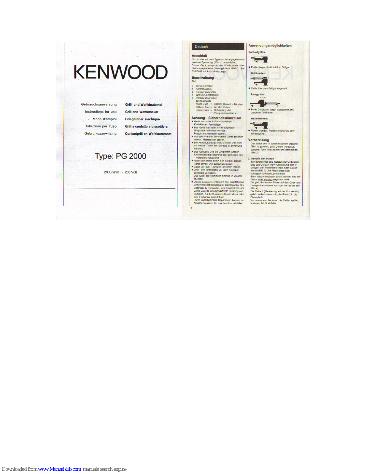 Kenwood PG-2000 Instructions For Use And Safety