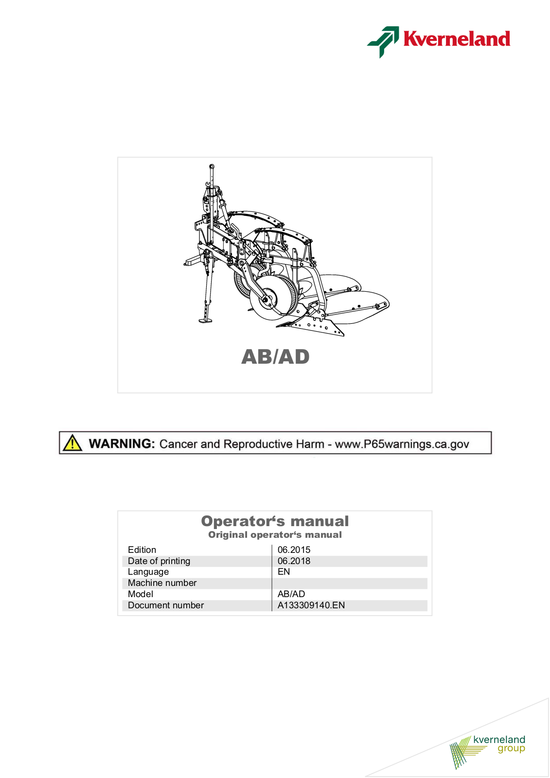 Kverneland AD, AB Operator's Manual