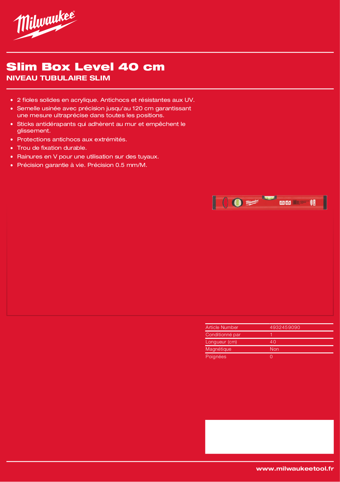 Milwaukee 4932459090, Slim Box Level 40 cm Specification - ManualMachine.com