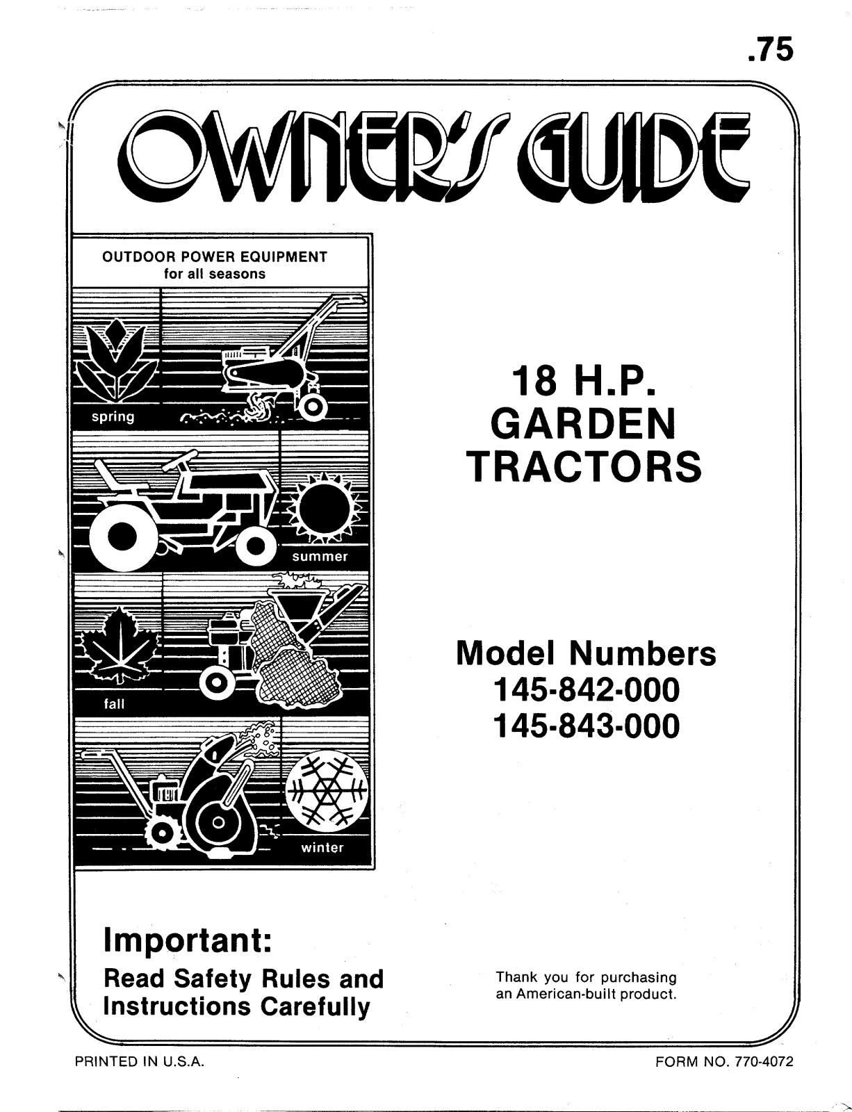 Bolens 145-842-000, 145-843-000 User Manual