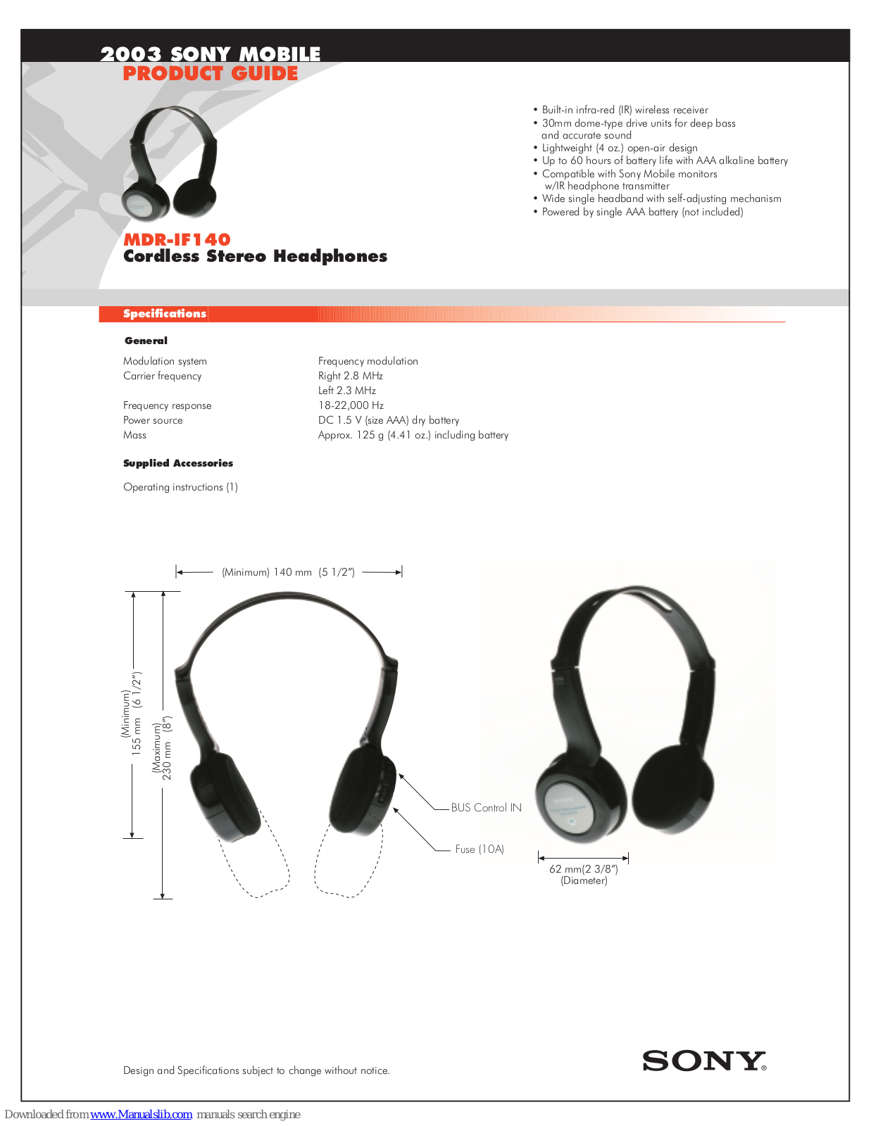 Sony MDR-IF140 Marketing Product Manual