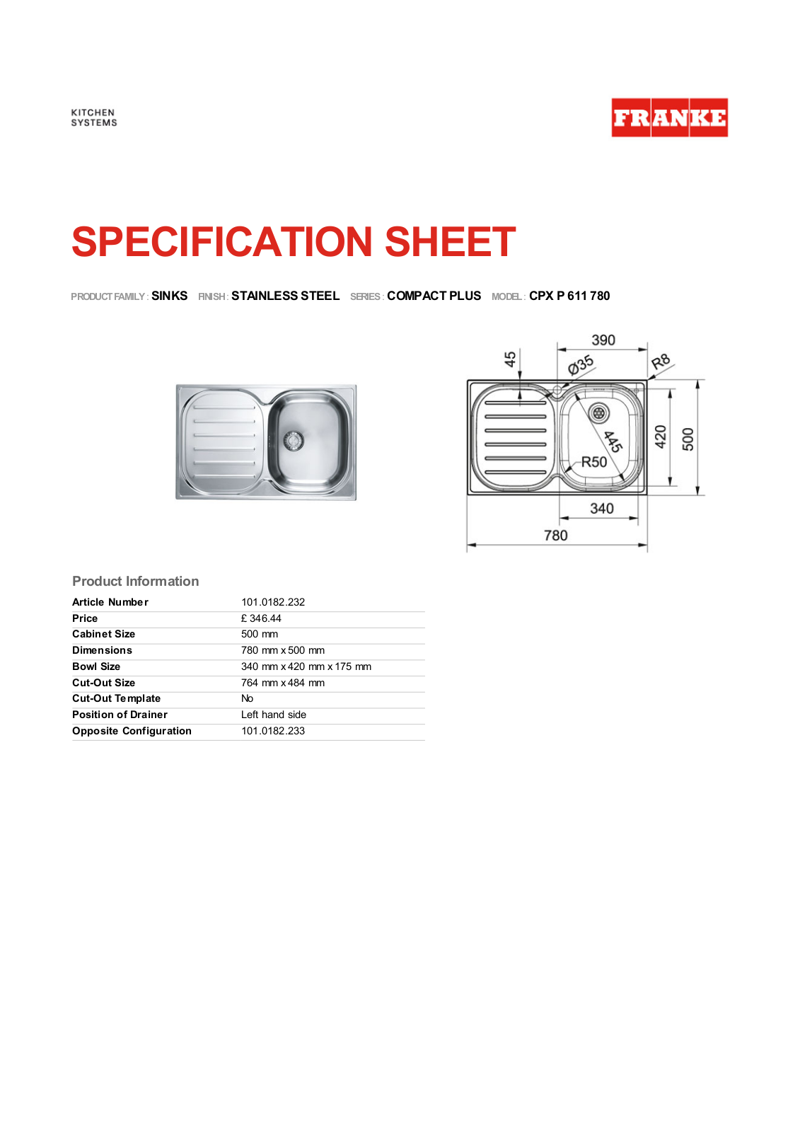 Franke Foodservice CPX P 611 780 User Manual