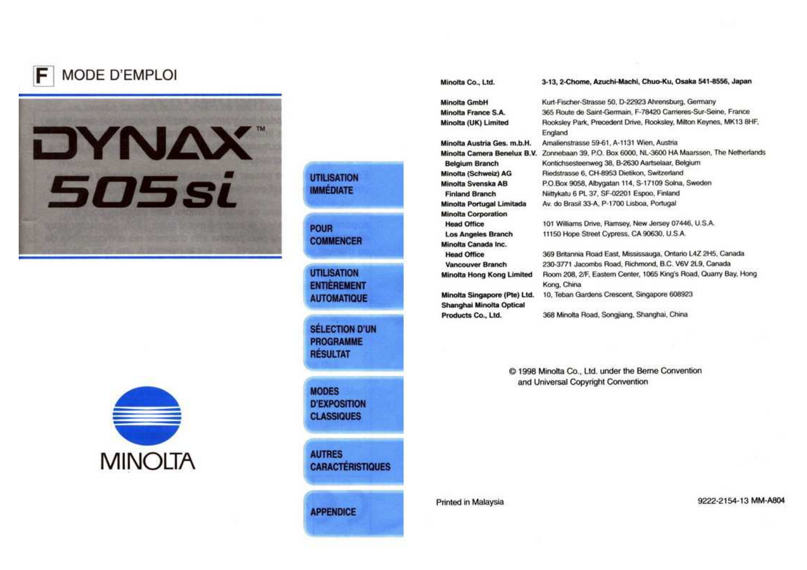 MINOLTA Dynax 505 Si Super User Manual