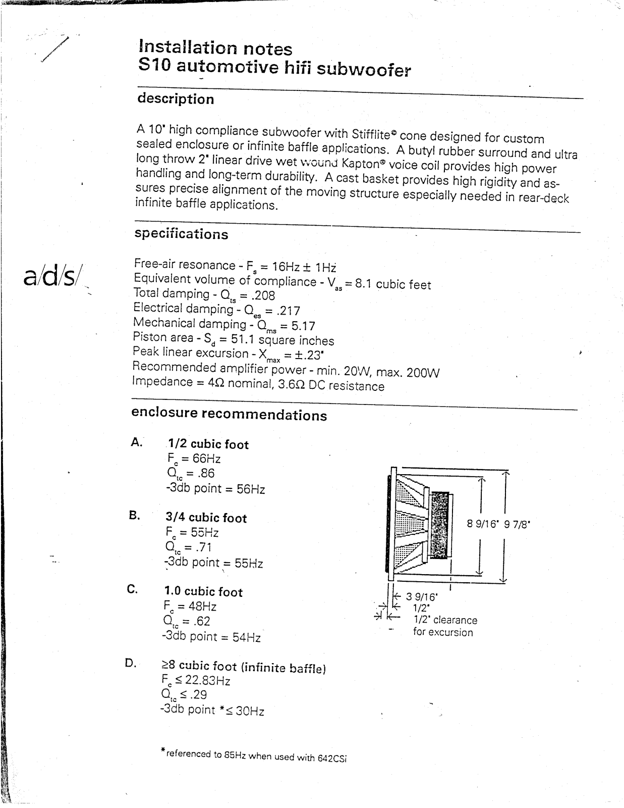 ADS S10 Owner's Manual