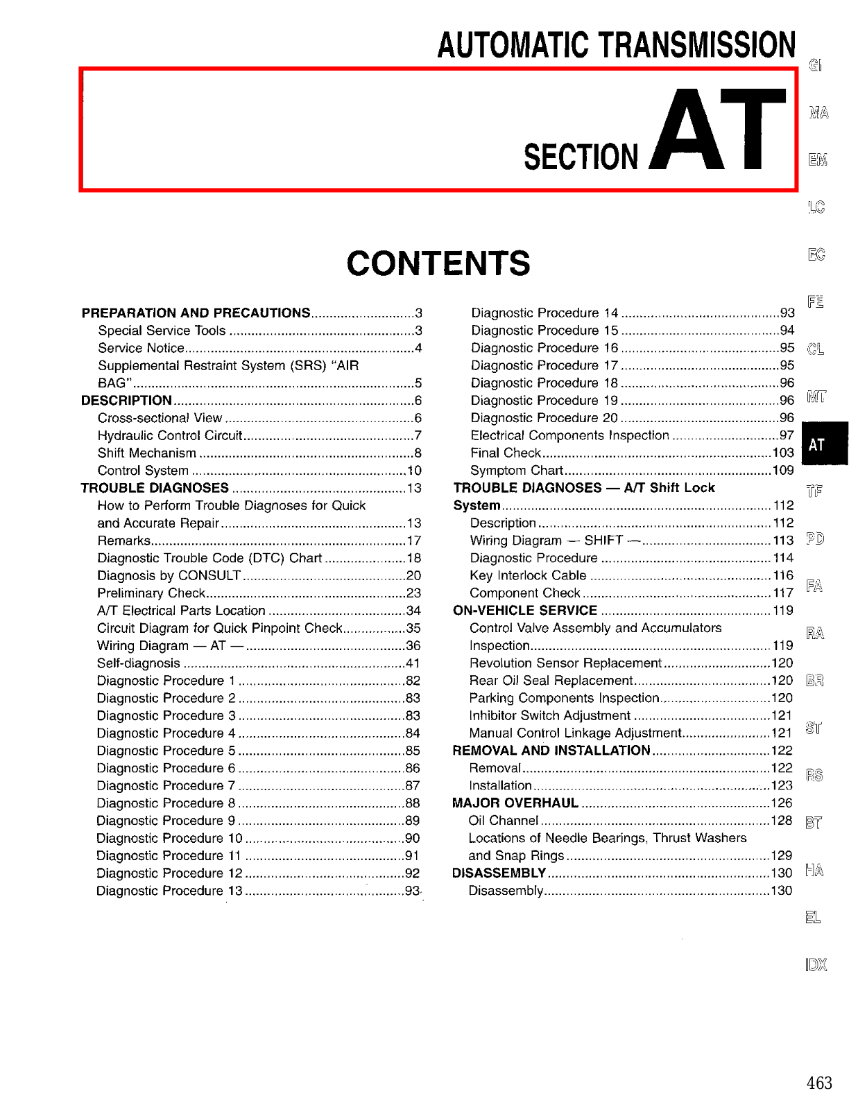 Nissan Pathfinder Automatic Transmission  AT 1996 Owner's Manual