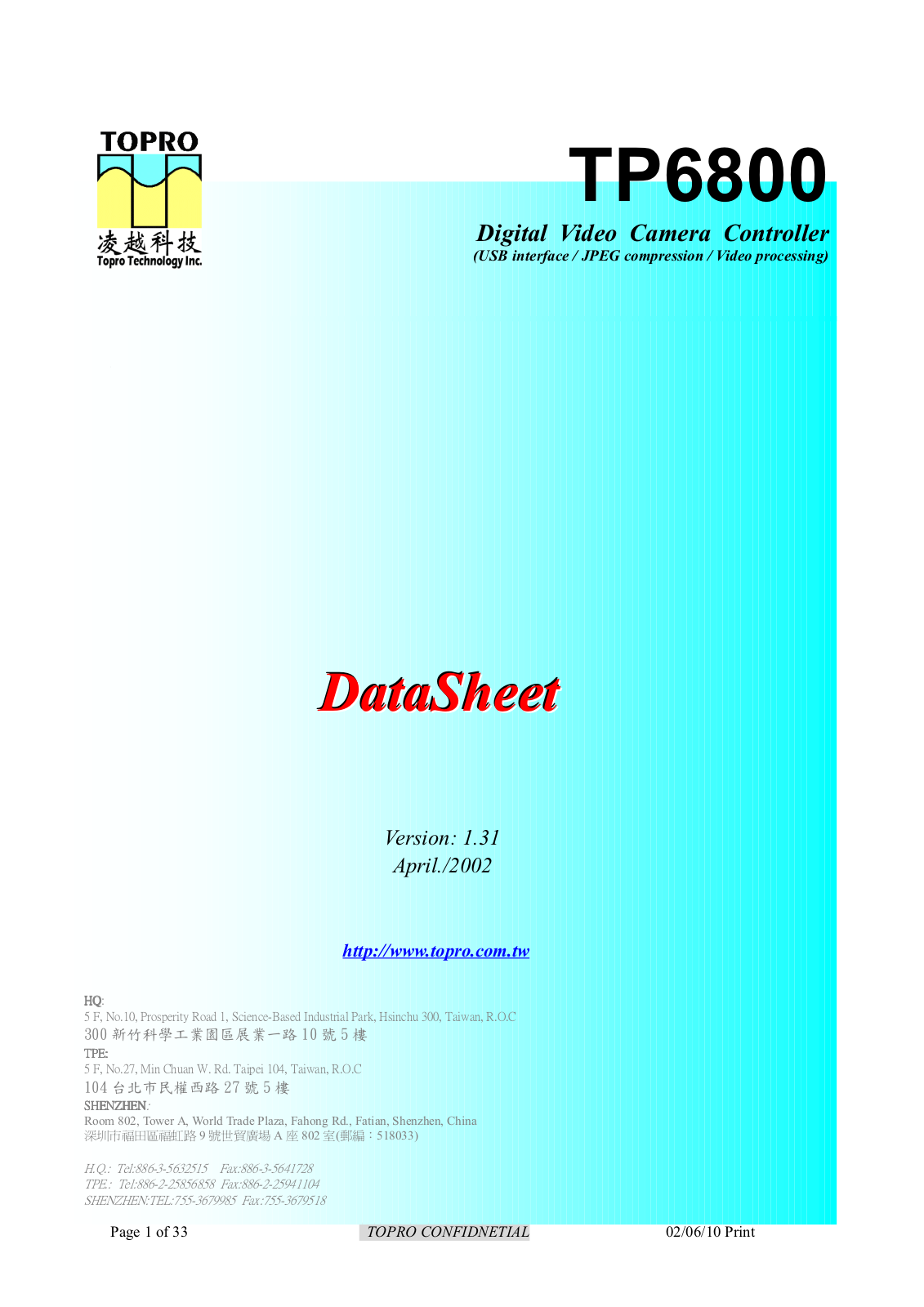 TOPRO TP6800 Datasheet