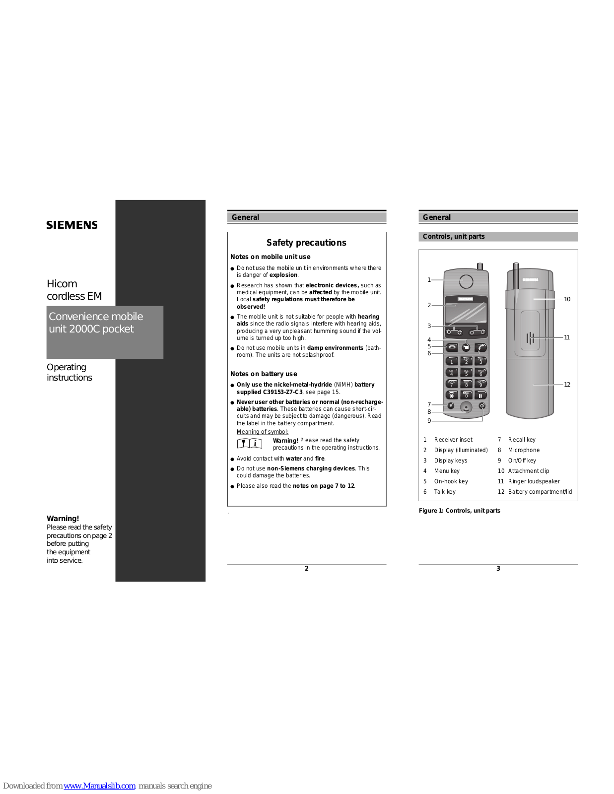 Siemens 2000C pocket Operating Instructions Manual