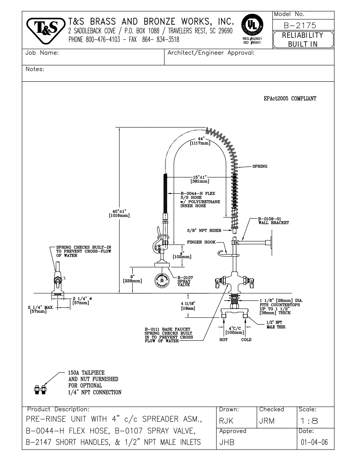 T&S Brass B-2175 User Manual