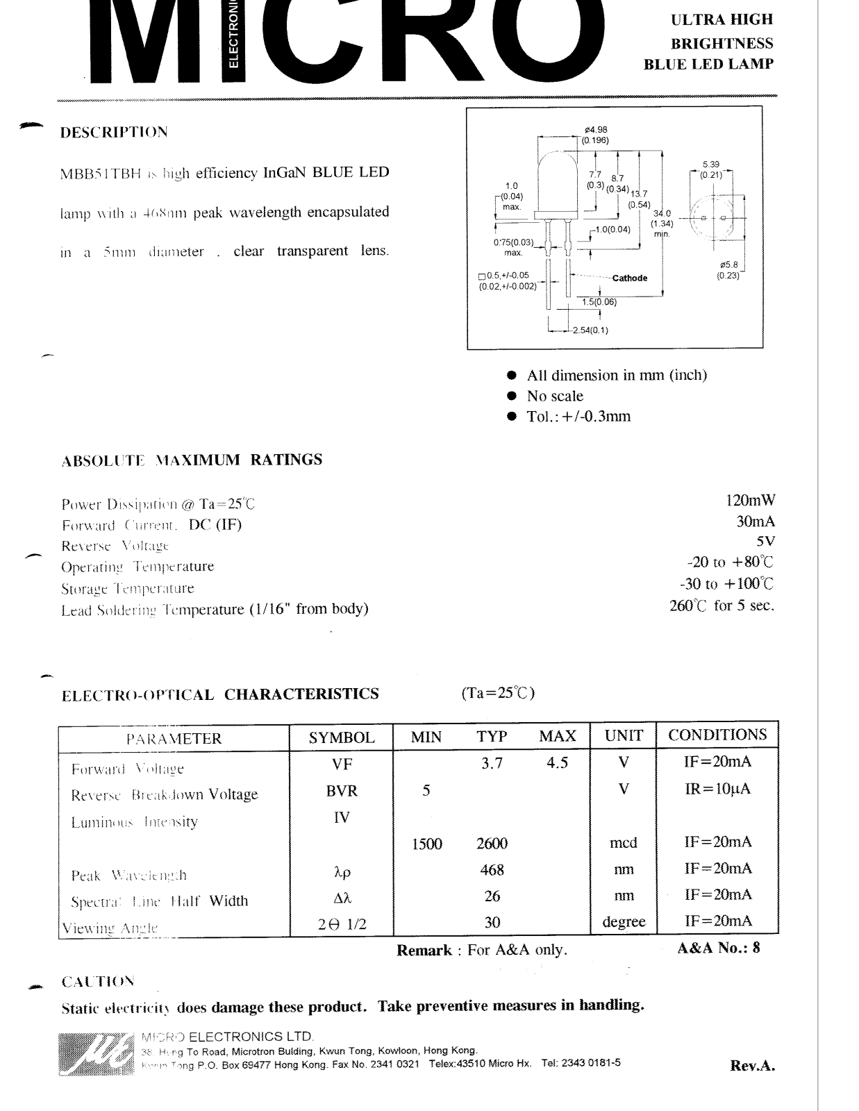 MICRO MBB51TBH Datasheet