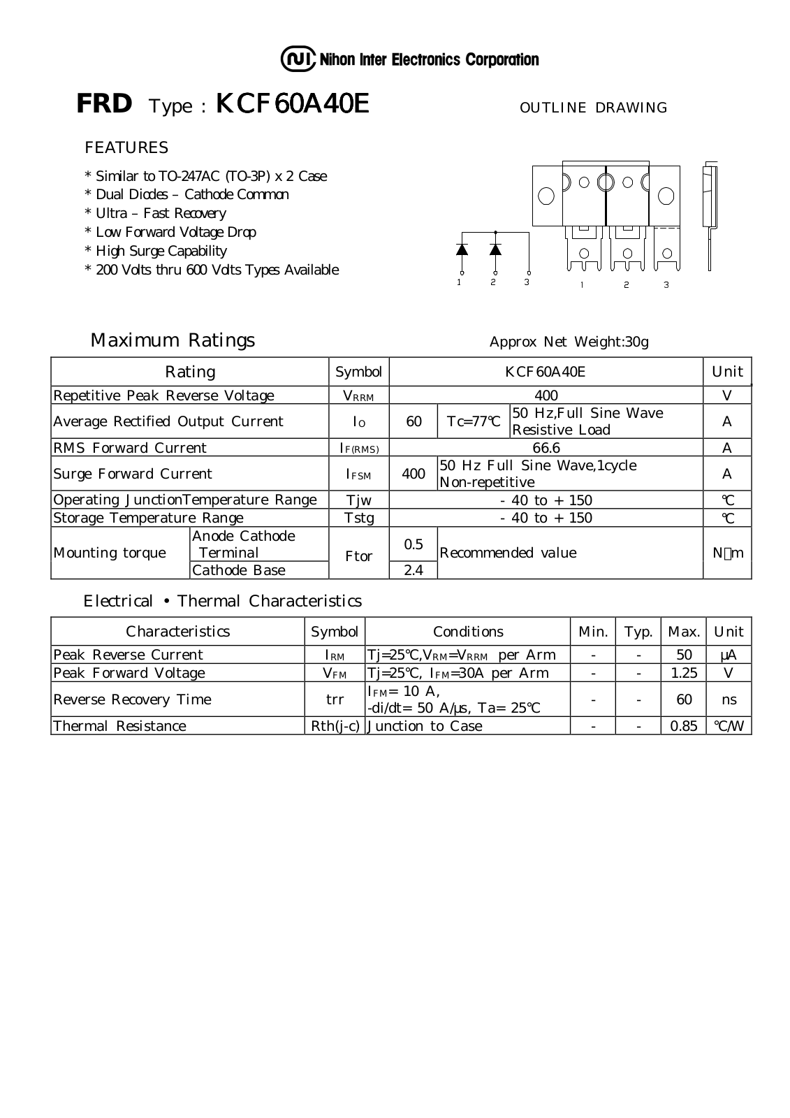 Datasheet KCF60A40E Datasheet (NIHON) - ManualMachine.com