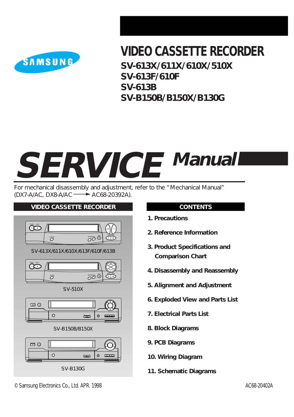 SAMSUNG SV-613X, SV-611X, SV-610X, SV-510X, SV-613F Service Manual