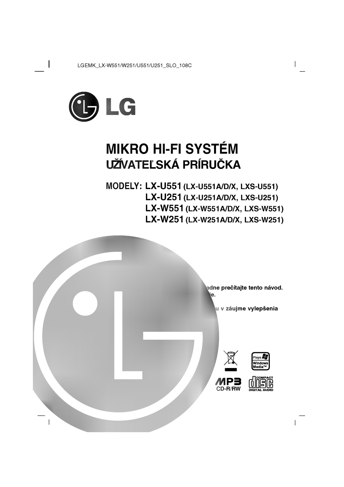 LG LX-U551D User manual