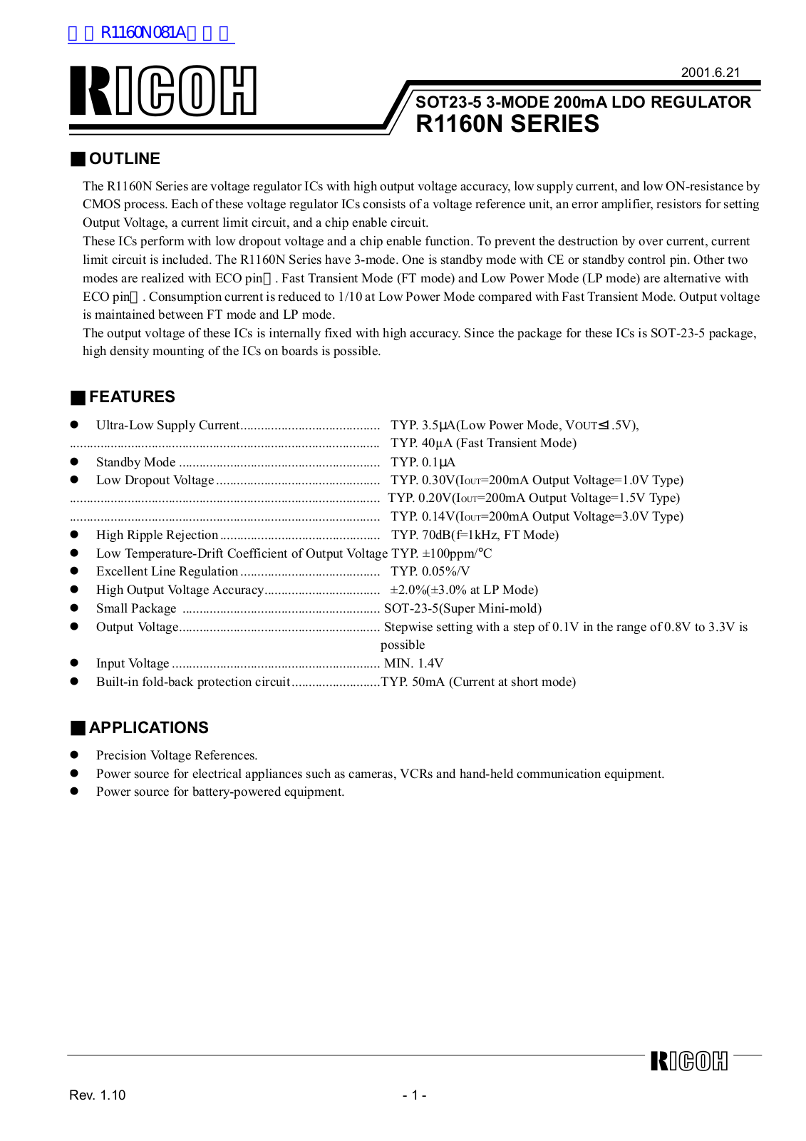 RICOH R1160 User Manual