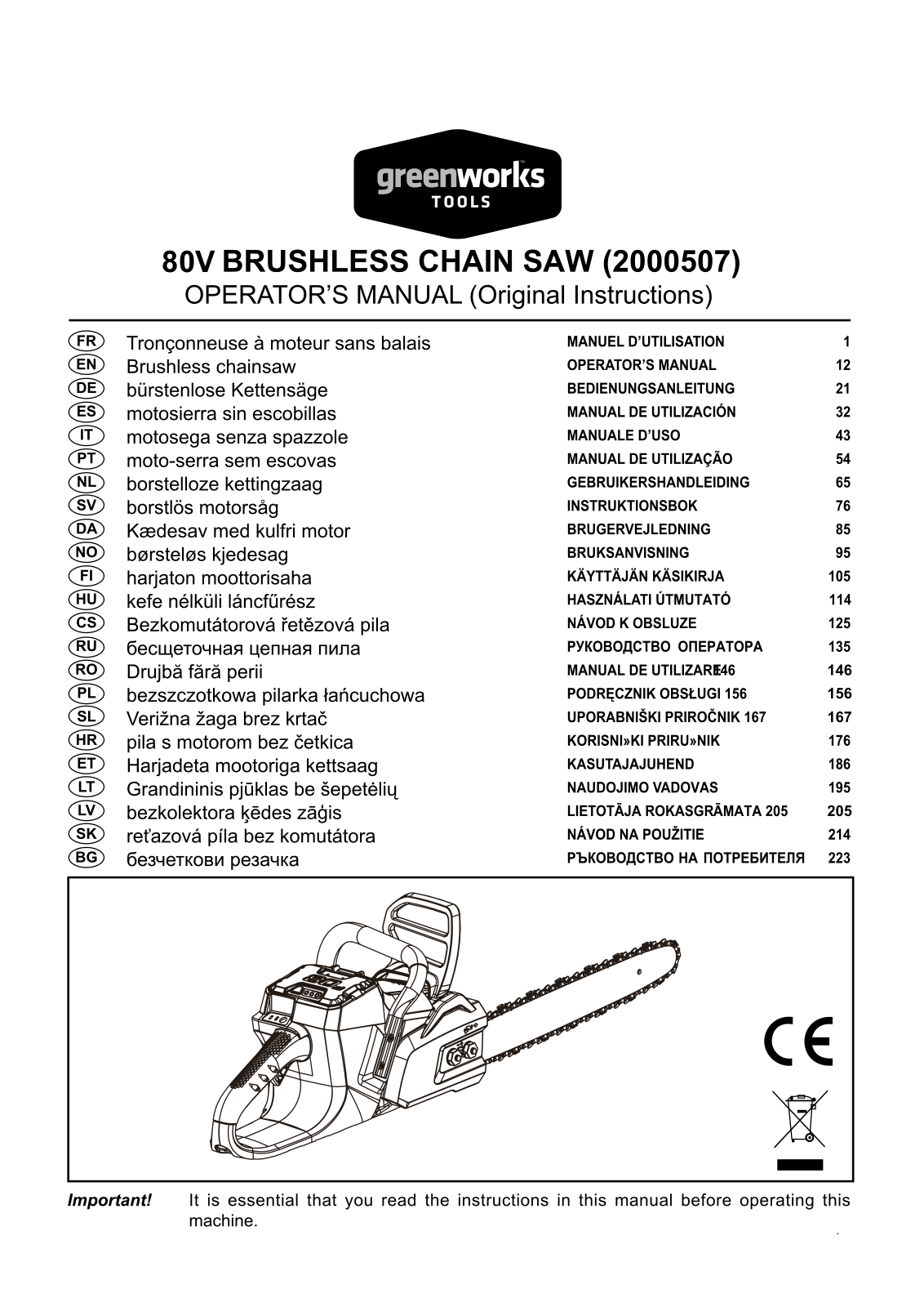 GreenWorks 2000507 Operator's Manual