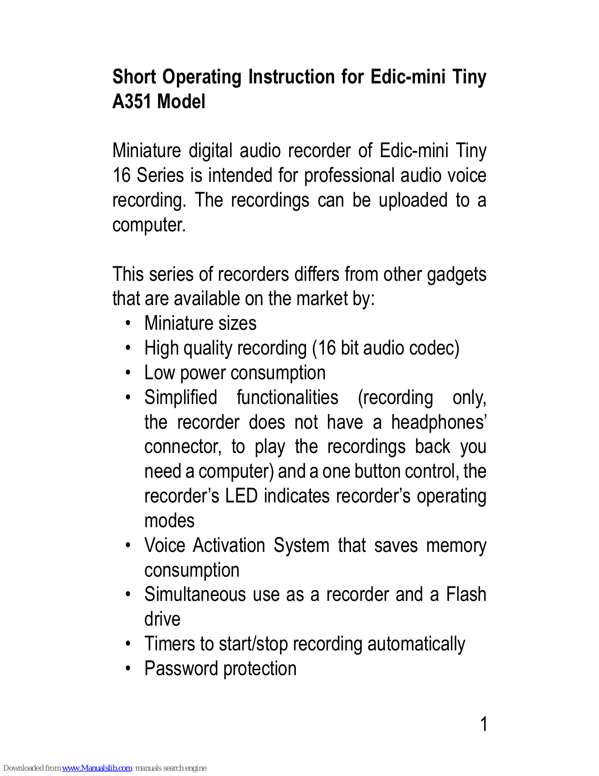 EDIC-mini Tiny A351 Short Operating Instruction - ManualMachine.com