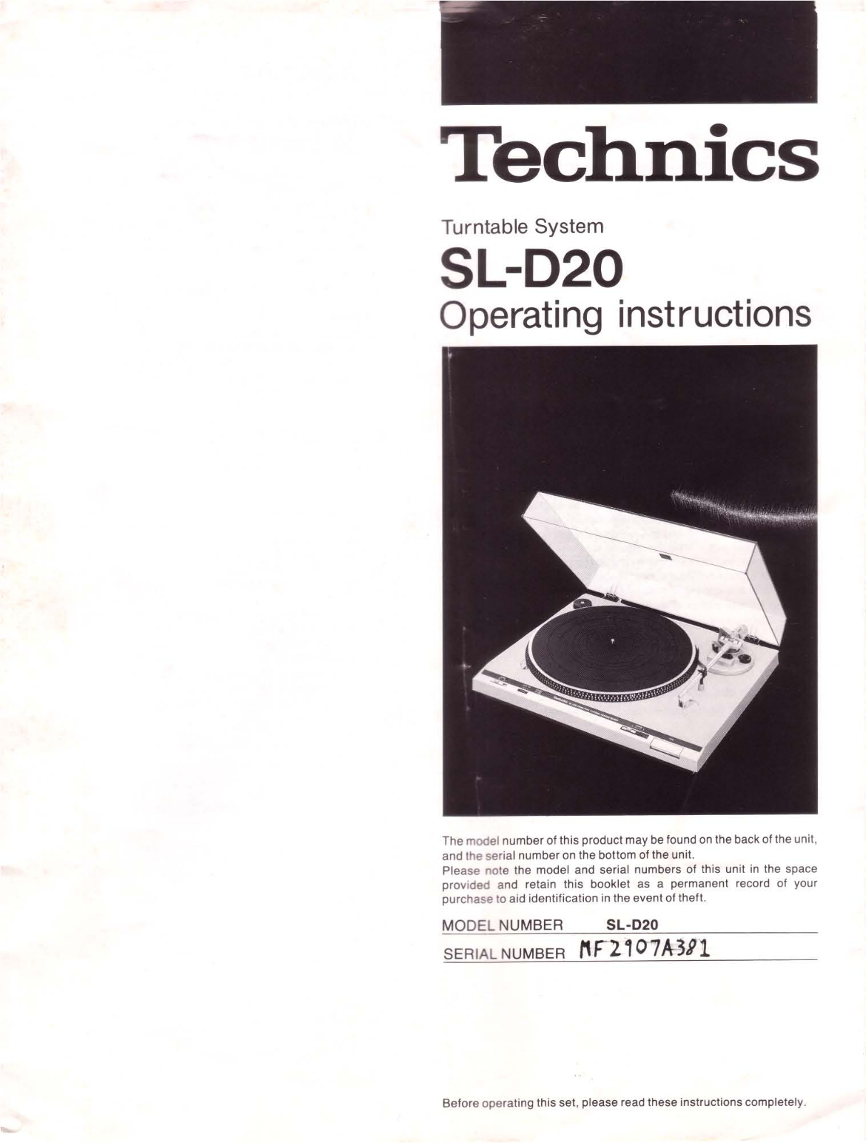 Technics SLD-20 Owners manual