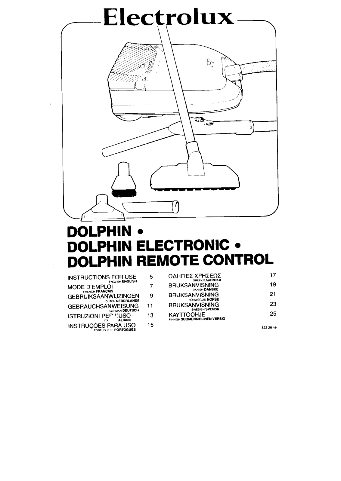 electrolux dolphin series, dolphin elecronic series, dolphin remote control series User Manual