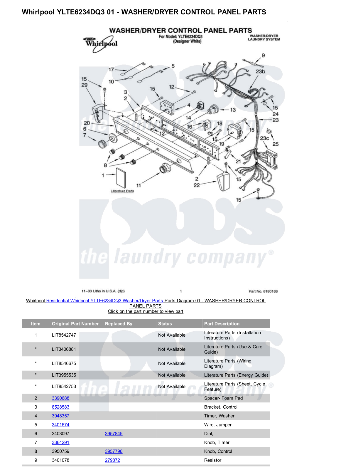 Whirlpool YLTE6234DQ3/Dryer Parts Diagram