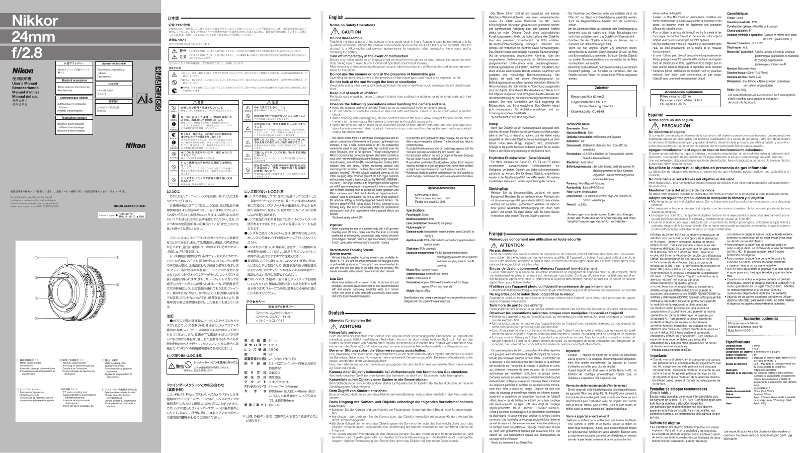 Nikon Nikkor 24mm f/2.8 User Guide