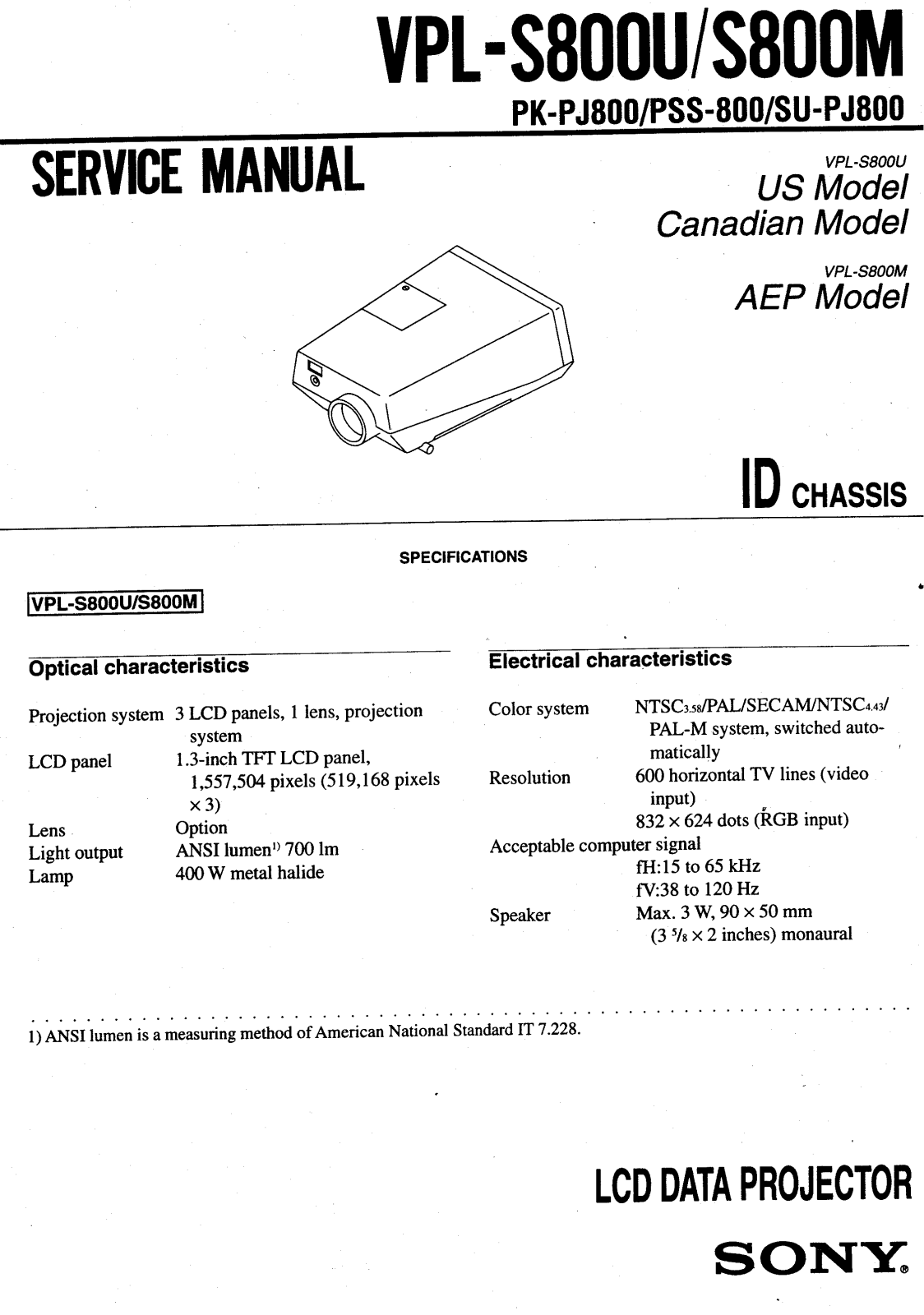 Sony VPL-S800U User Manual