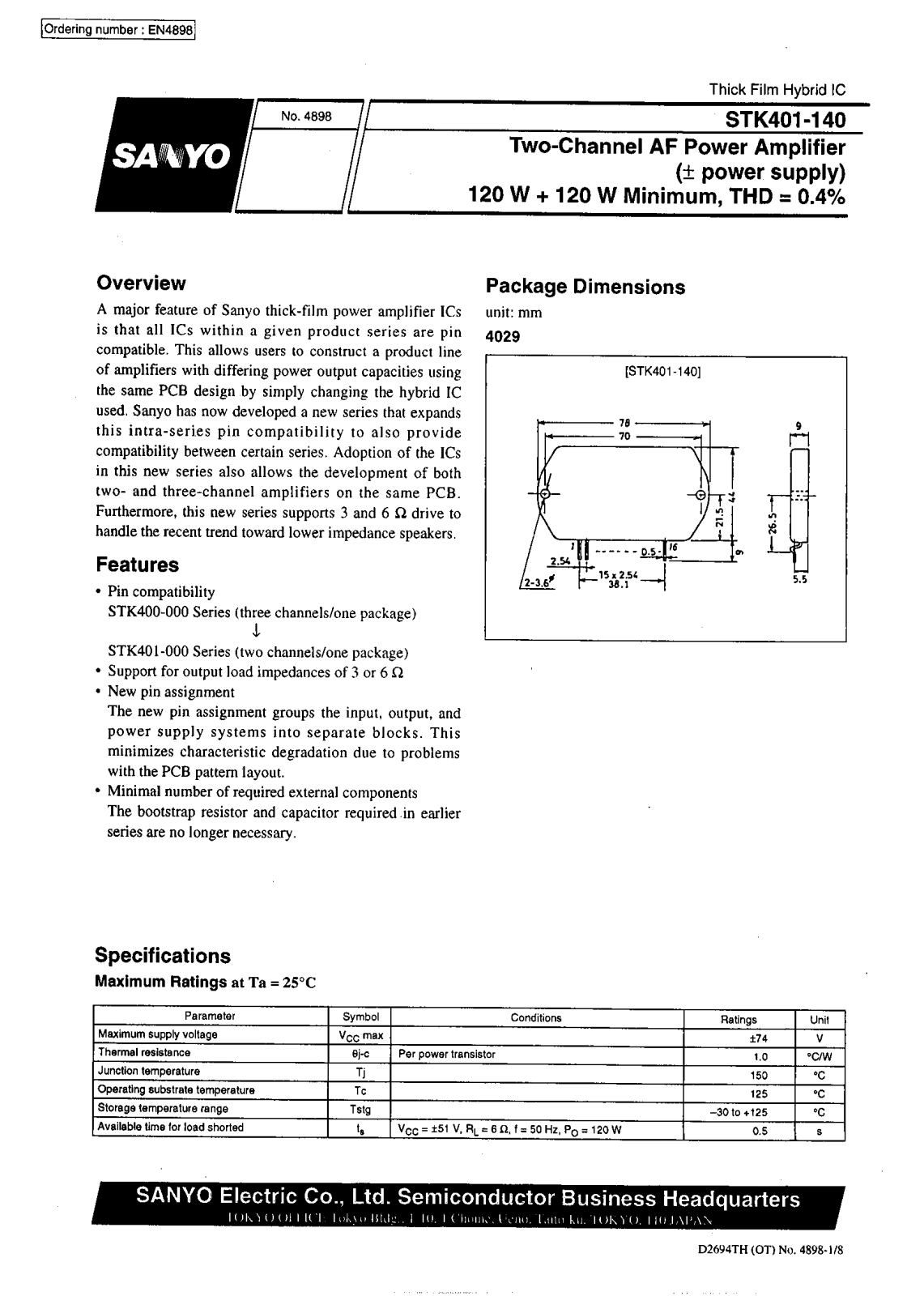 SANYO STK401-140 Datasheet