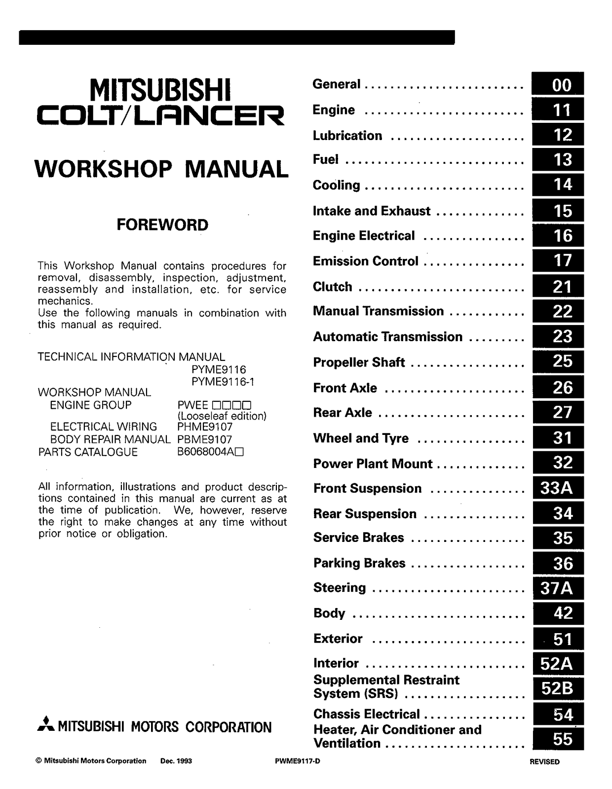 Mitsubishi Colt 1994 User Manual