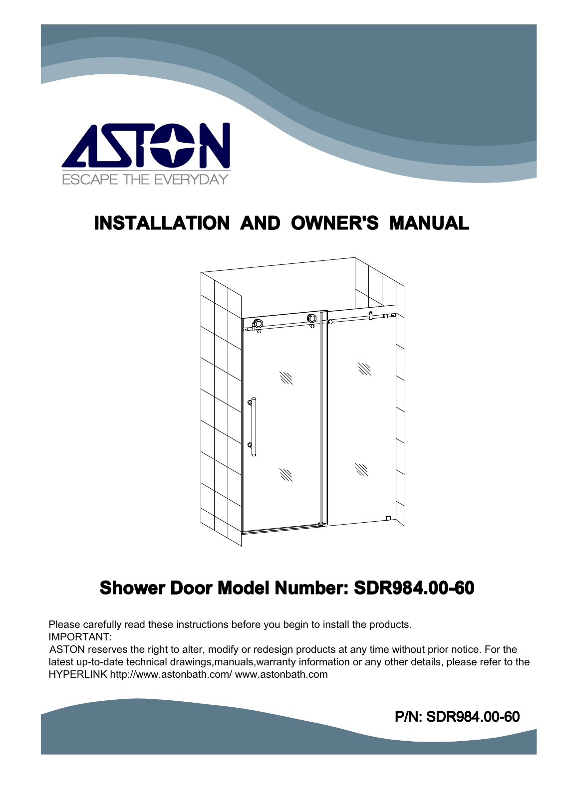 Aston Global SDR984EZSS6010, SDR984FSS6010, SDR984FORB6010, SDR984FCH6010, SDR984EZORB6010 User Manual