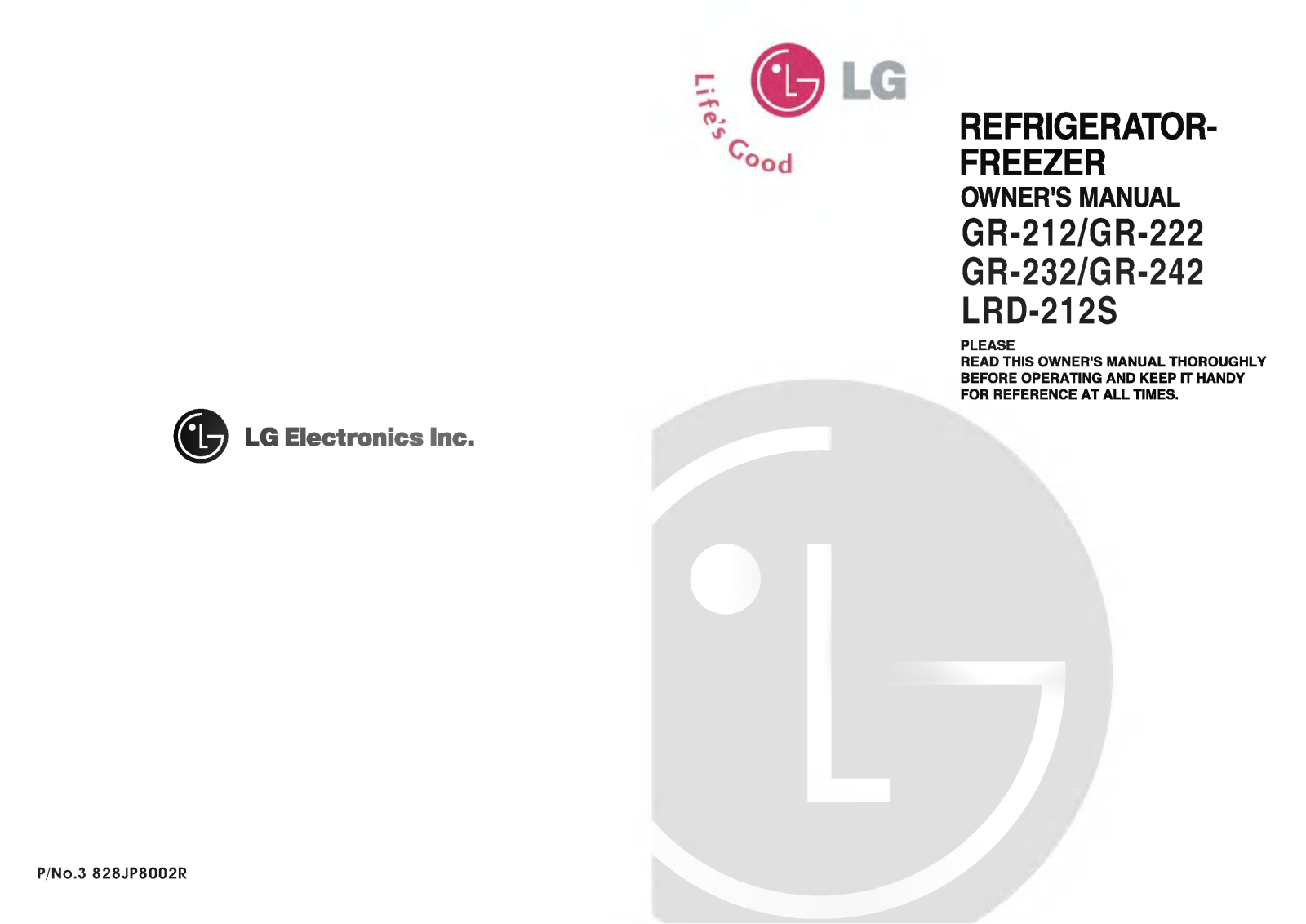 LG GR-212SVK Manual book