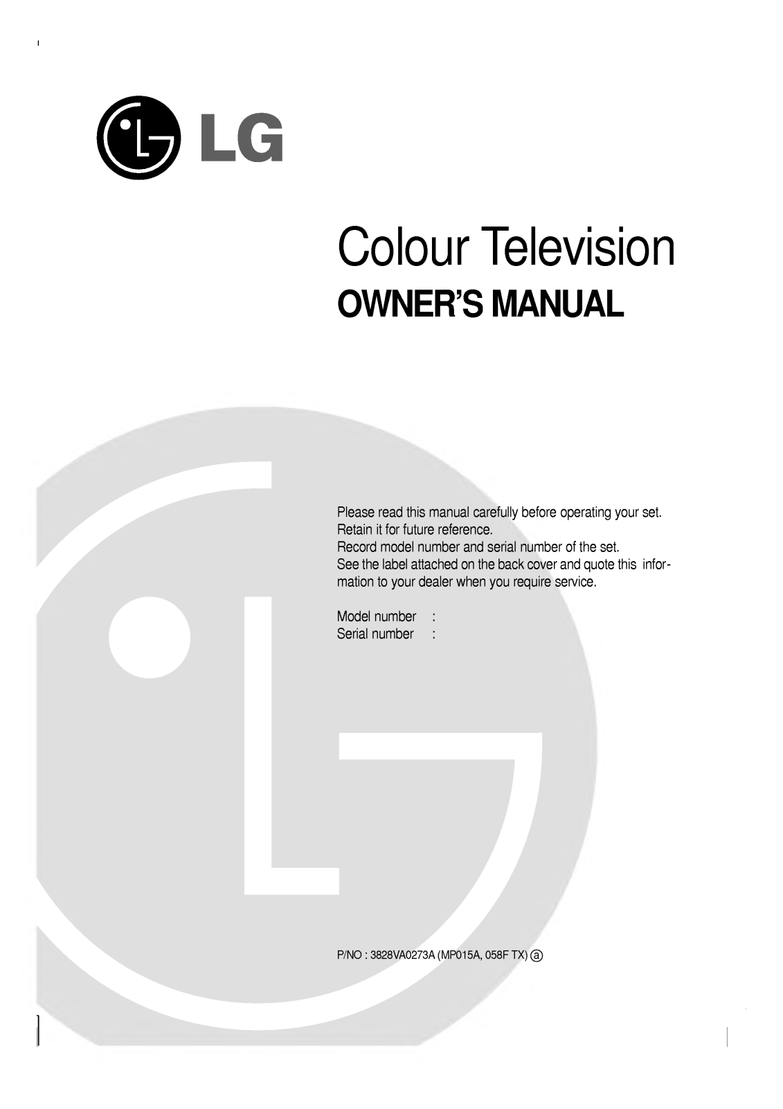 LG PE-53A82T, PE-43A82T, PE-48A82T User Manual