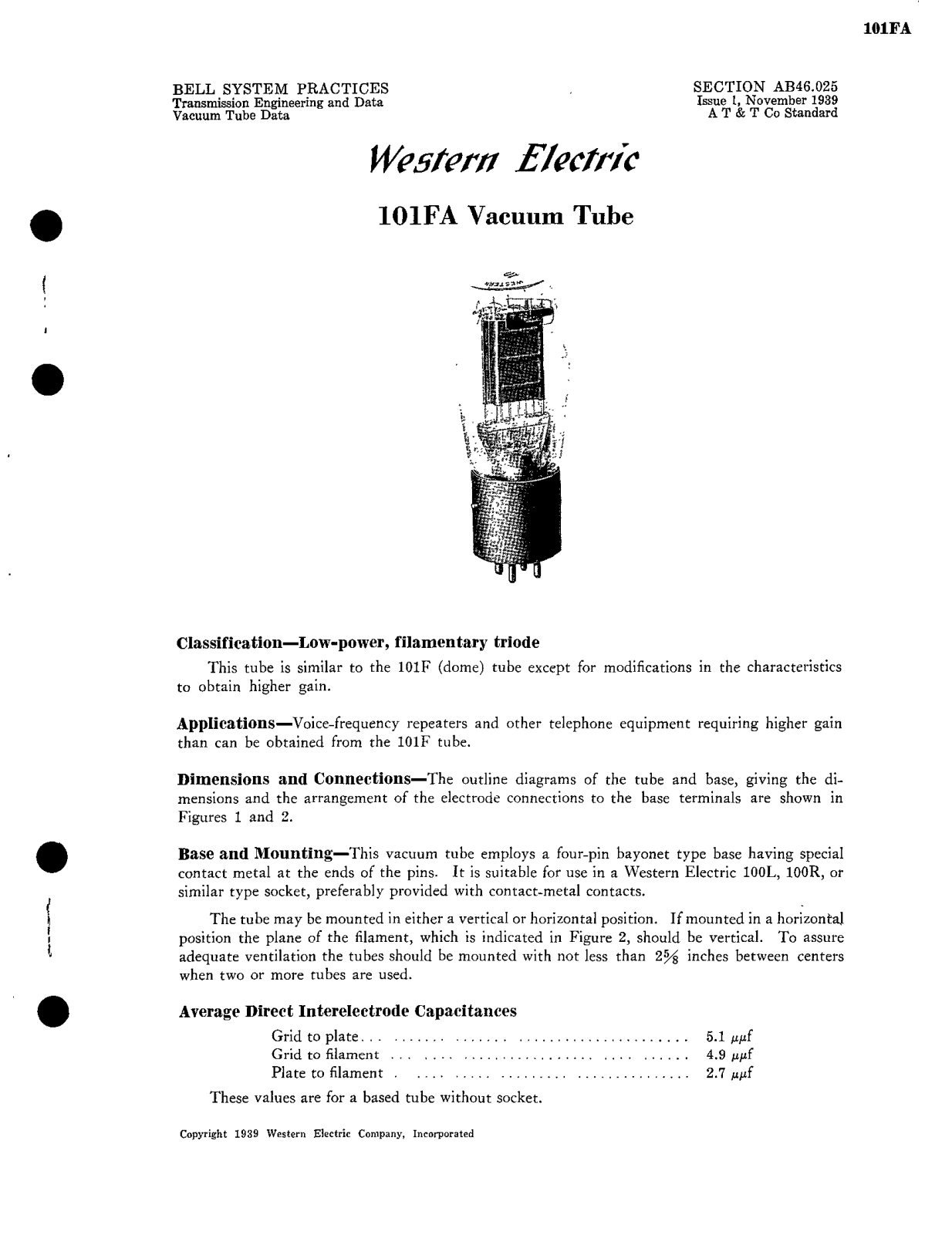 Western Electric 101-FA Brochure