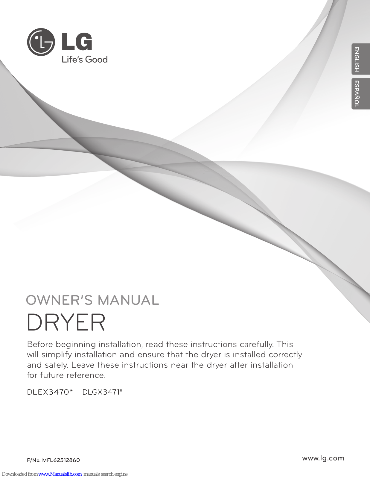 LG DX3471W, DLEX3070W, DLGX3071R, Dlex3470 Series, DlGx3471 Series Owner's Manual