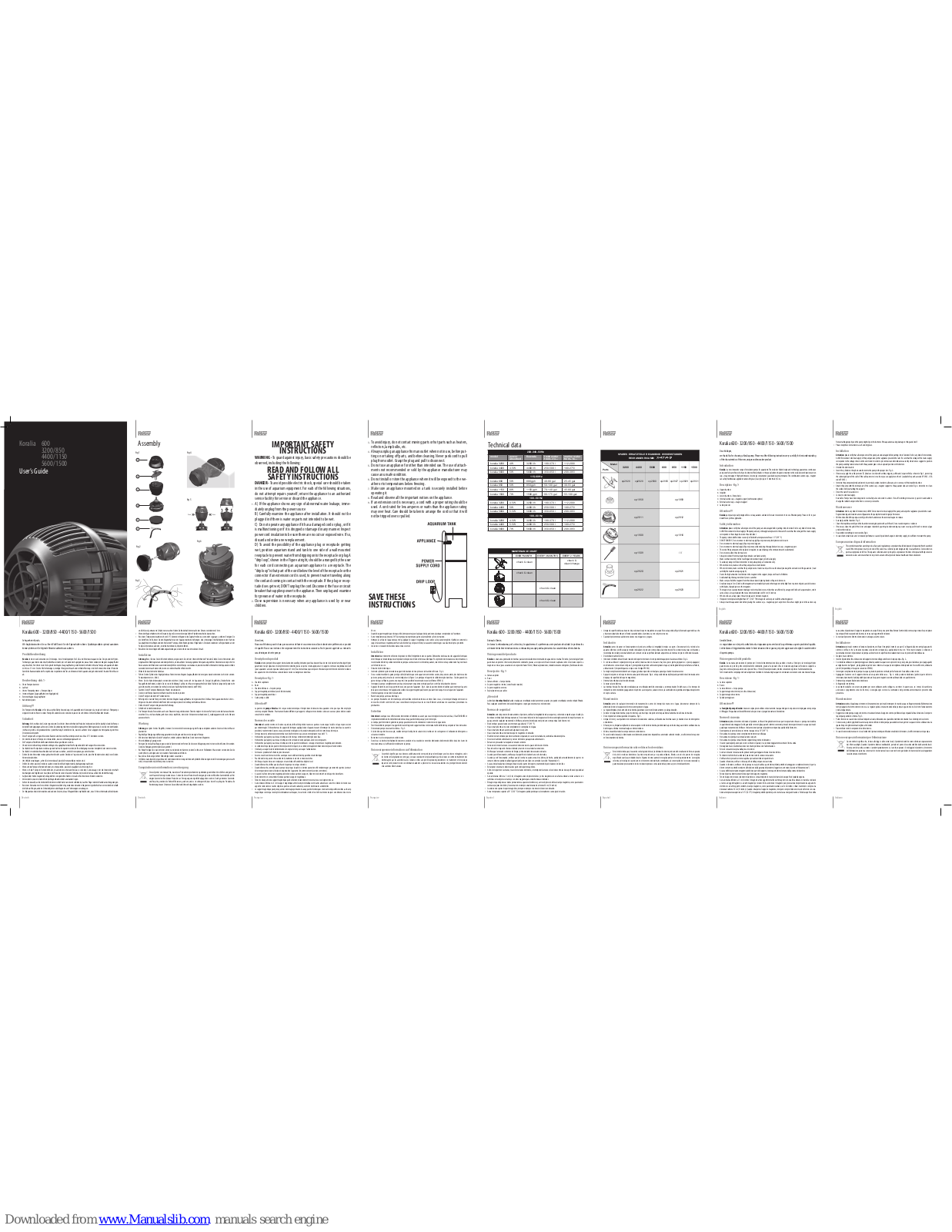 Hydor Koralia 600, Koralia 3200/850, Koralia 4400/1150, Koralia 5600/1500 User Manual