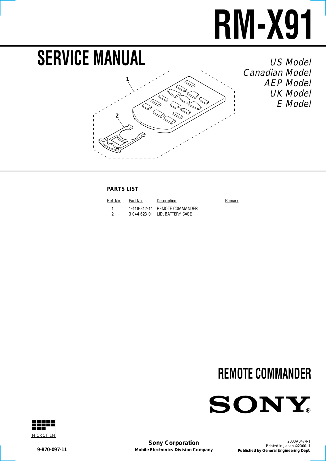 Sony RM-X91 Service Manual