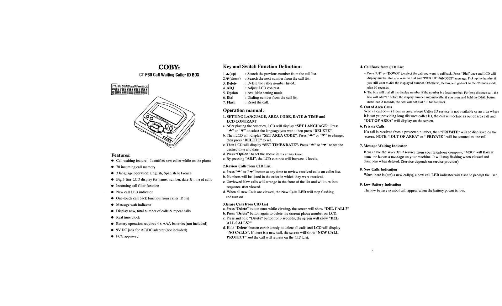 Coby CT-P30 User Manual