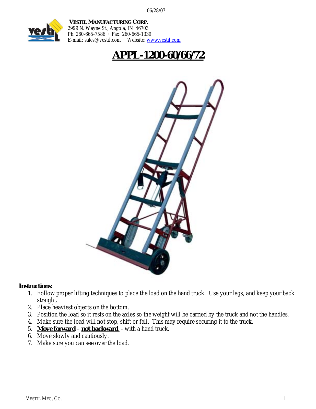 Vestil APPL-1200-xx User Manual