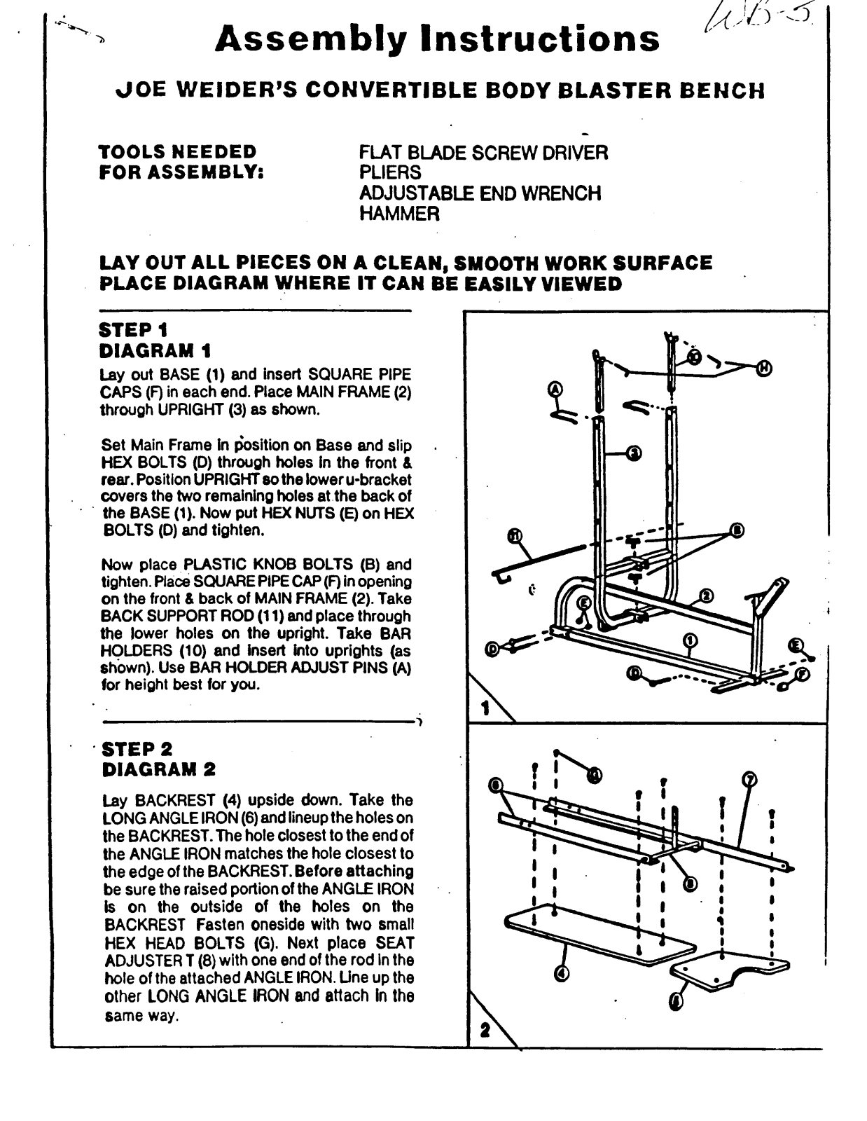 Weider WB-5 Owner's Manual