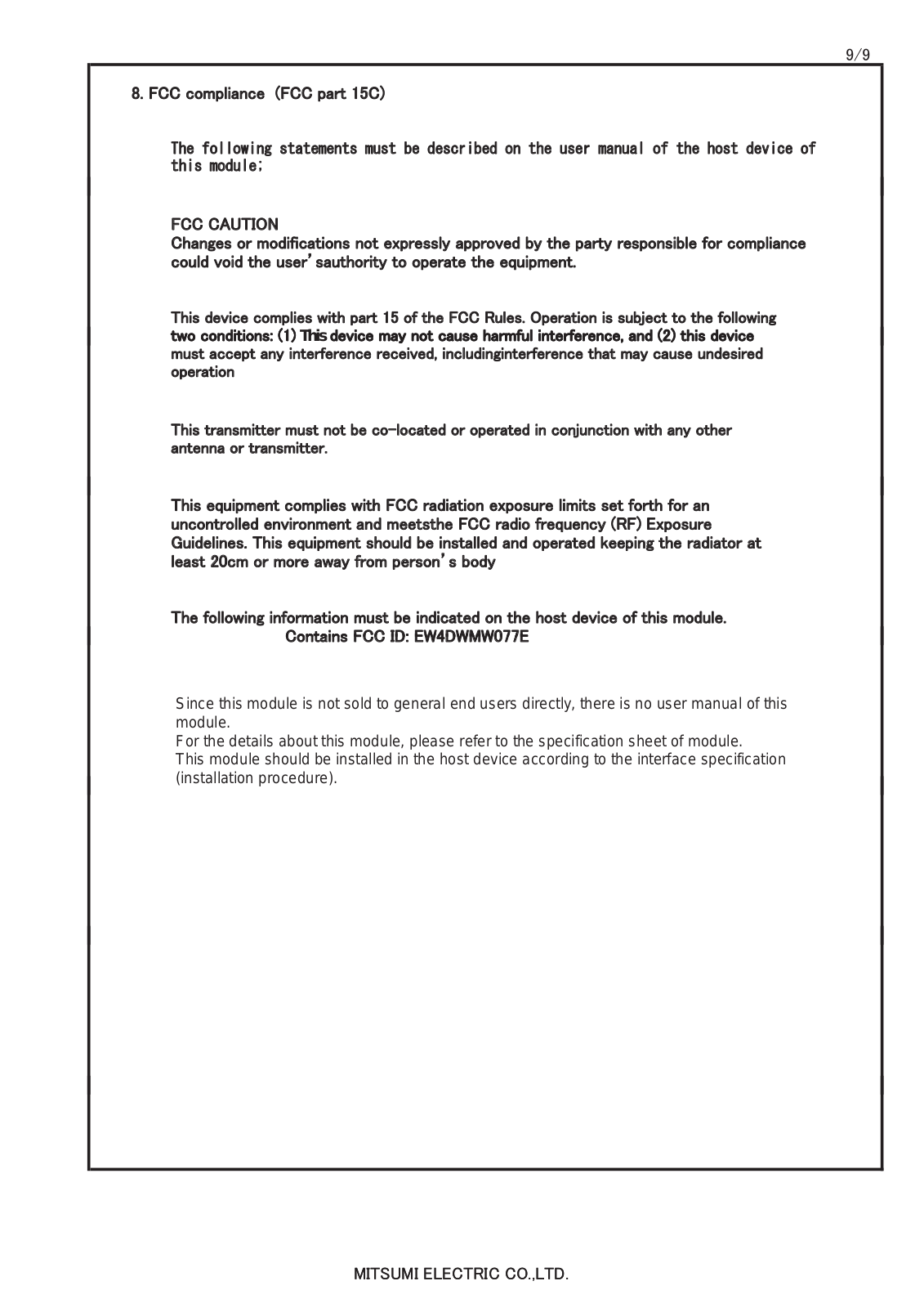 Mitsumi Electric Co DWMW077E User Manual